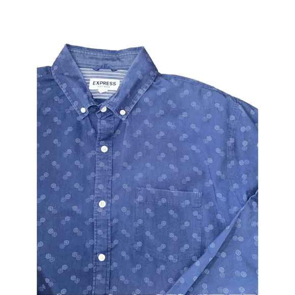 Men’s XL Express Soft Wash Blue Long Sleeve Shirt White Circle Details - Picture 2 of 6